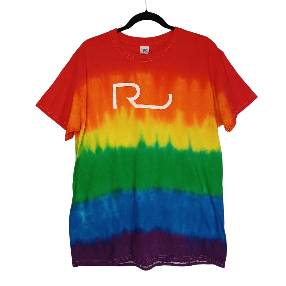 COLORTONE Rainbow Colorful Tie Dye R Logo Short Sleeve T Shirt Large
